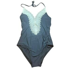 Sea Angel Lace Front Boho One Piece Swim Suite Black Size Small